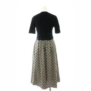 DRESSTERIOR オーバーラップサークルコンビワンピース ロング マキシ丈 五分袖 ニット切替 総柄 38 黒 白 ベージュ