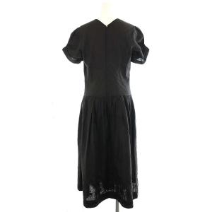 COMME des GARCONS AD2000 切替ギャザー半袖ワンピース ロング マキシ丈 刺繍 黒 ブラック