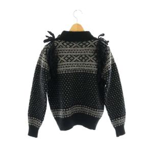 23AW フリンジクルーネックニット セーター 長袖 ウール 2 黒 白