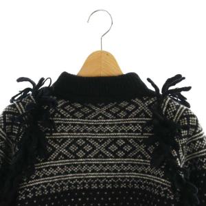 23AW フリンジクルーネックニット セーター 長袖 ウール 2 黒 白
