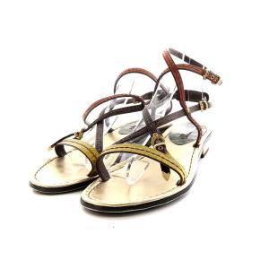 サンダル レザー ストラップ 38 25cm ゴールド色 赤 レッド 黄 イエロー /AK2