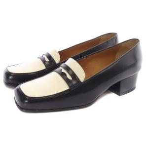 バイカラー ローファー パンプス レザー 35.5 22.5cm 黒 ブラック 白 ホワイト