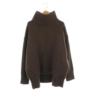 Back Long T/N ニット セーター ハイネック 長袖 ウール カシミヤ混 チュニック丈 茶 ブラウン