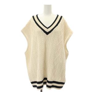 22AW Alan Knit ニットベスト Vネック プルオーバー バイカラー オーバーサイズ アイボリー 黒 ブラック