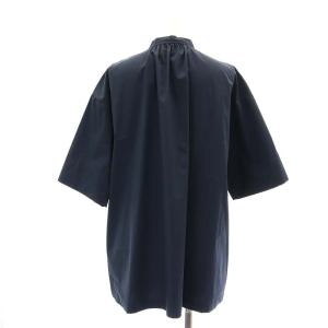 SONO 22SS フロントリボンブラウス シャツ 五分袖 ピンタック バンドカラー 金ボタン 1 紺 ネイビー