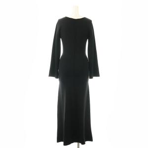 ESTNATION タグ付き ミラノリブニットフレアワンピース ロング マキシ丈 長袖 ベルスリーブ 38 M 黒 ブラック