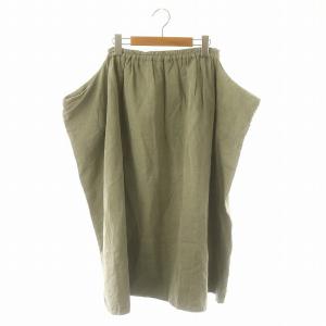 ロングギャザースカート フレア リネン M 緑 グリーン /NR OS