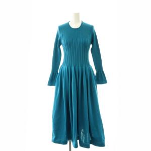 22AW ホールガーメントニットワンピース クルーネック 長袖 ロング丈 36 S 青 ブルー