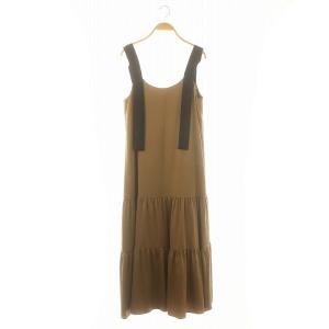 24SS ティアードロングワンピース ノースリーブ 36 茶 黒 ブラウン ブラック /HK OS