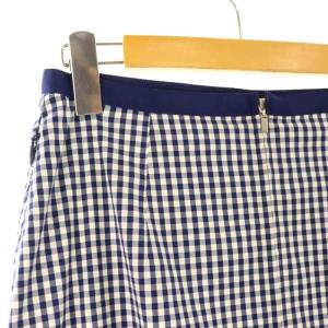 FOXEY NEW YORK グレースフルペタル ギンガムチェック スカート 膝丈 裾フレア 38 紺 白 ネイビー ホワイト 40295