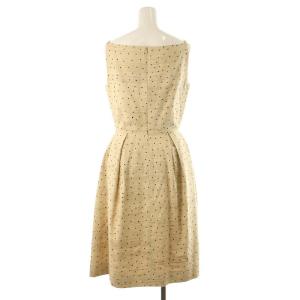 FOXEY BOUTIQUE シルクワンピース ロング ノースリーブ ドット キャミワンピ 38 ベージュ 15474 /MY OS