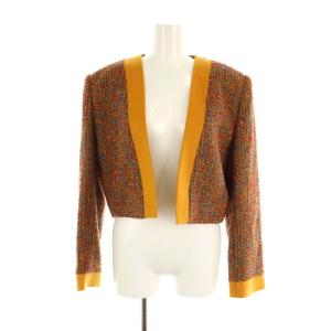GIVENCHY BOUTIQUES セットアップ スーツ 上下 ツイード ノーカラージャケット タイトスカート 膝丈 11 マスタード マルチカラー