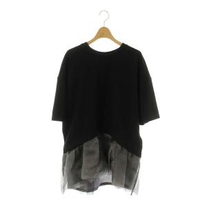 24SS SPARKLE ORGANDY CS トップス チュニック カットソー 五分袖 オーガンジー 切替 F 黒 ブラック