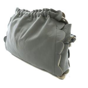 LUDLOW ショルダーバッグ レザー スカラップ 巾着 水色 ブルー