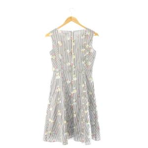 TOCCA 22SS FULL BLOOM ドレス ワンピース 膝丈 ノースリーブ ストライプ 花刺繍 0 紺 白 マルチカラー