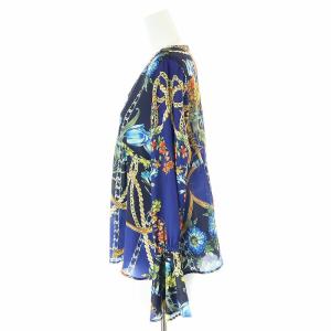 GRACE CONTINENTAL チェーンフラワープリントトップ ブラウス 長袖 Vネック 総柄 36 S 青 ブルー