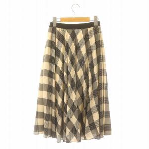 ANAYI チェックフレアスカート ロング ミモレ 38 ベージュ 黒 ブラック