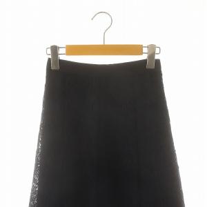 ANAYI ライトケミカルフラワーレースフレアスカート 膝丈 36 紺 ネイビー