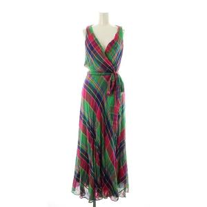 カシュクールチェックワンピース ロング ノースリーブ 0 マルチカラー