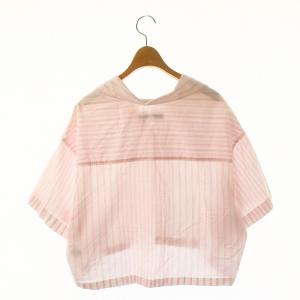 Maison Kitsuné クロップドストライプシャツ 半袖 34 ライトピンク /HK OS