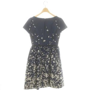 René TISSUE 刺繍 ワンピース ひざ丈 半袖 36 紺 白 ネイビー ホワイト