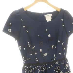 René TISSUE 刺繍 ワンピース ひざ丈 半袖 36 紺 白 ネイビー ホワイト