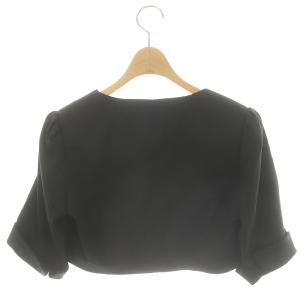 René ロールアップ ボレロ ノーカラージャケット クロップド 五分袖 36 黒 ブラック /DF OS