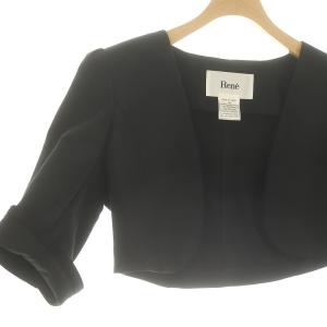 René ロールアップ ボレロ ノーカラージャケット クロップド 五分袖 36 黒 ブラック /DF OS