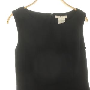 René パール ギャザー ノースリーブワンピース ひざ丈 36 黒 ブラック