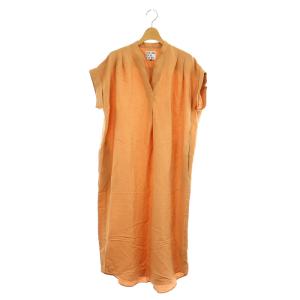 LEE別注 タックショルダーワンピース ロング 半袖 スキッパー リネン混 36 オレンジ /MY OS