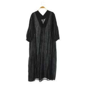 JOURNAL STANDARD relume 24SS コットンボイルクリンクルカフタンVネックワンピース ロング 七分袖 F 黒 ブラック