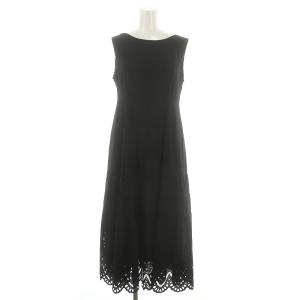 24SS カットワークティアードフレアワンピース ロング マキシ ノースリーブ 0 黒 ブラック /MF