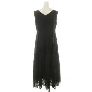 JUSGLITTY 24SS カットワークティアードフレアワンピース ロング マキシ ノースリーブ 0 黒 ブラック /MF