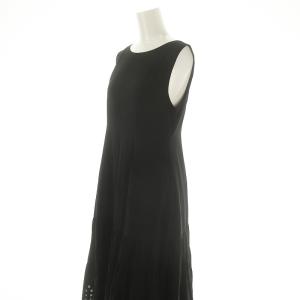 JUSGLITTY 24SS カットワークティアードフレアワンピース ロング マキシ ノースリーブ 0 黒 ブラック /MF