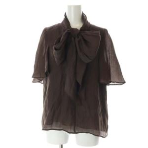 24AW ボウタイブラウス シャツ 半袖 プルオーバー 36 S 茶 ブラウン /SY OS