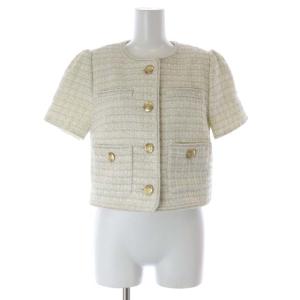 24SS 半袖ツイードジャケット ノーカラー 1 S アイボリー /SY OS