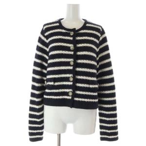 24SS ラメニットジャケット ノーカラー ボーダー 2 M 紺 ネイビー 白 ホワイト /SY OS