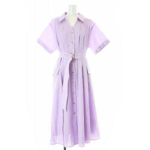 24SS 5分袖シャツタックワンピース ミモレ ロング 半袖 スキッパー タック 0 S 紫 パープル