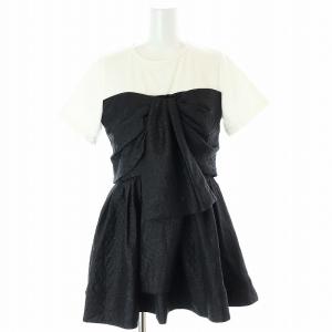 24SS ベアリボンカットソードッキング 半袖 クルーネック 1 S 黒 ブラック 白 ホワイト /AT