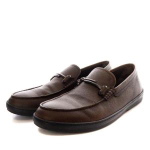 ドライビングシューズ ローファー スリッポン ダブルT レザー 5.5 24.5cm ダークブラウン /YO12