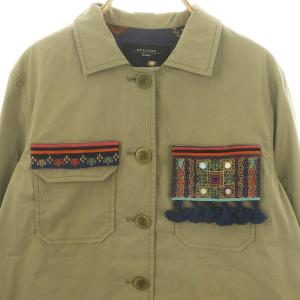 MAX MARA WEEKEND LINE 刺繍 フリンジ ミリタリーシャツジャケット 42 カーキ /DF OS