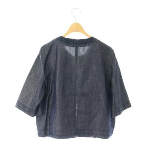Max Mara Weekend デニム ハーフスリーブ ジャケット ブルゾン 五分袖 コットン リネン混 38 紺 ネイビー