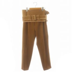 コルセット付デザインパンツ テーパード センタープレス ジッパーフライ S 茶 ブラウン