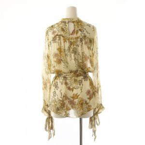 Ameri VINTAGE 花柄シアーブラウス 長袖 プルオーバー イエローベージュ マルチカラー