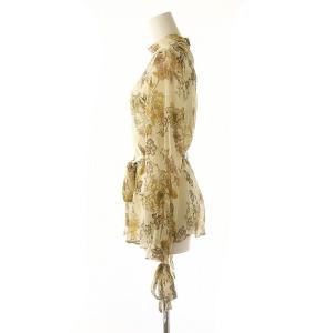 Ameri VINTAGE 花柄シアーブラウス 長袖 プルオーバー イエローベージュ マルチカラー