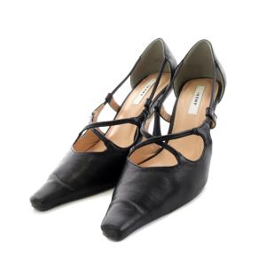 CROSS POINTED PUMPS パンプス レザー M 24cm 黒 ブラック