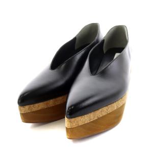 WOOD PLATFORM PUMPS パンプス プラットフォーム M 24cm 黒 ブラック