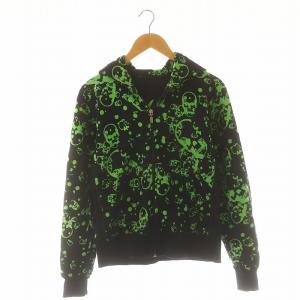 フルジップアップパーカー ドクロ 骸骨 S 黒 ブラック /MF OS