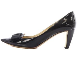 JIMMY CHOO リボン エナメル パンプス ヒール 37.5 24.5cm 黒 ブラック