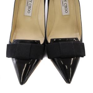 JIMMY CHOO リボン エナメル パンプス ヒール 37.5 24.5cm 黒 ブラック